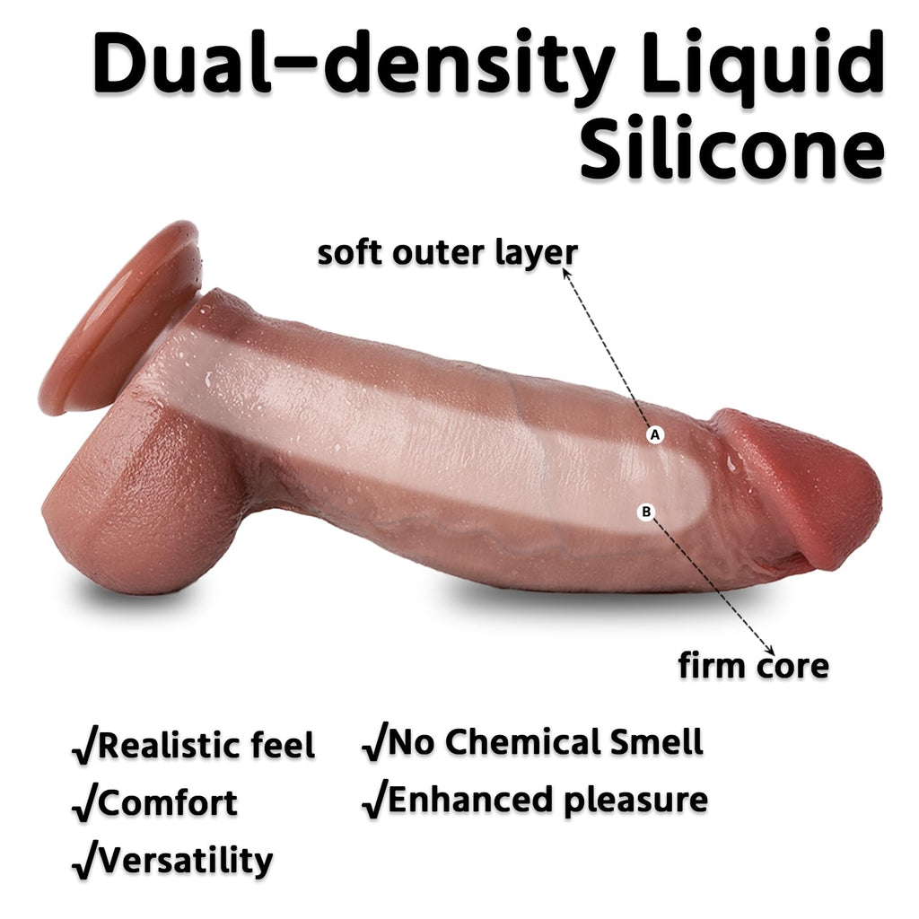 8 '' Real Skin Huge Thick Girthy Dildo - Big Giant Curved Dildo with Suction Cup, Soft Wide Dual Density Dildos, XL Large Fat An