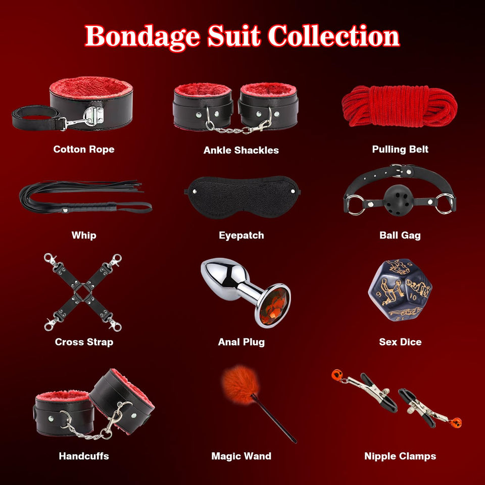 BDSM Bondage Restraints for Adult Toys, 12 Pcs Bondage Gear and Accessories Sex Toys for Women and Couples