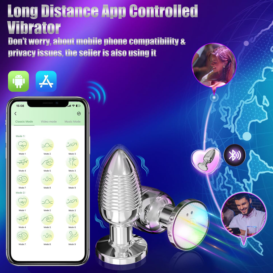 HODEVO Adult Anal Plug Sex Toy, Vibrating Anal Butt Plug, Light Up But Plug with App and Remote Controlled Vibrator, Stainless S