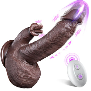 JNHHX Thrusting Dildo Vibrator Sex Toys - 5-in-1 Silicone Suction Cup Black Dildo with 10 Thrusting, 10 Vibration & Heating Lick