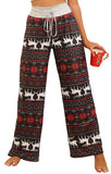 X-Image Womens Christmas Printed Pajama Pants Comfy Stretch Floral Print Drawstring Palazzo Lounge Pant XMAS Reindeer, Medium