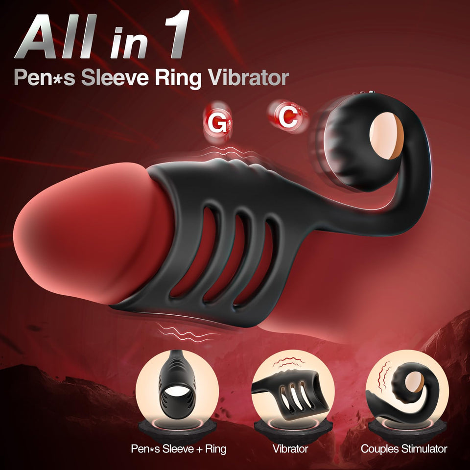 FYSHAVO Penis Ring Vibrator for Couples - Vibrating Cock Ring Sleeve with Snail-Shaped Vibrator Male Sex Toys, 10 Modes Remote C