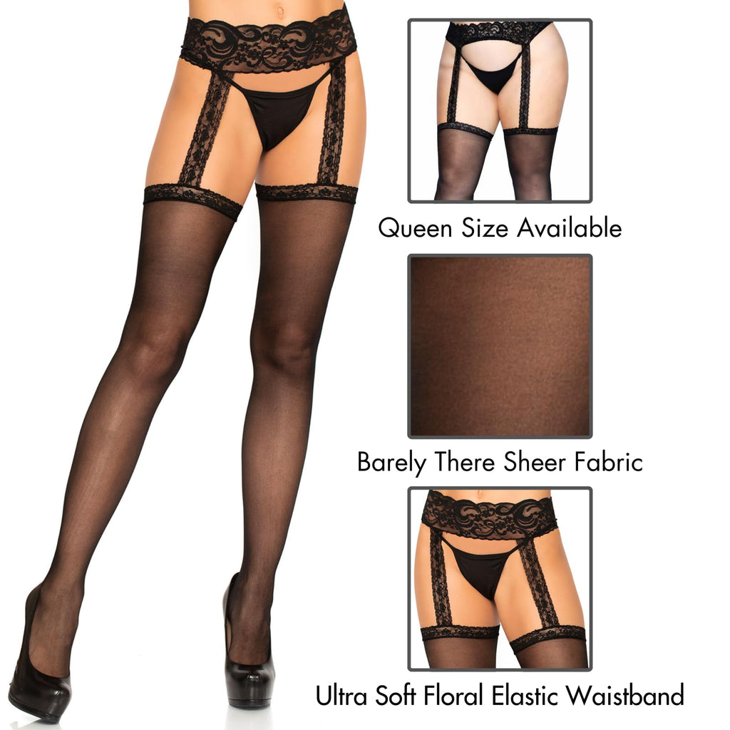Q/S Sheer Thi Hi W/Lace Garter Belt Plus Si Black