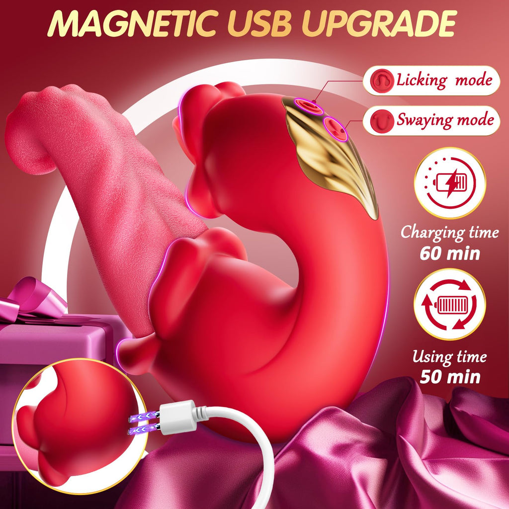 Vibrator Adult Sex Toys for Women - 4 in 1 Tongue Thrusting Vibrators Dildo Rose Sex Toys with 10 Licking Clitoral & 10 Vibratio