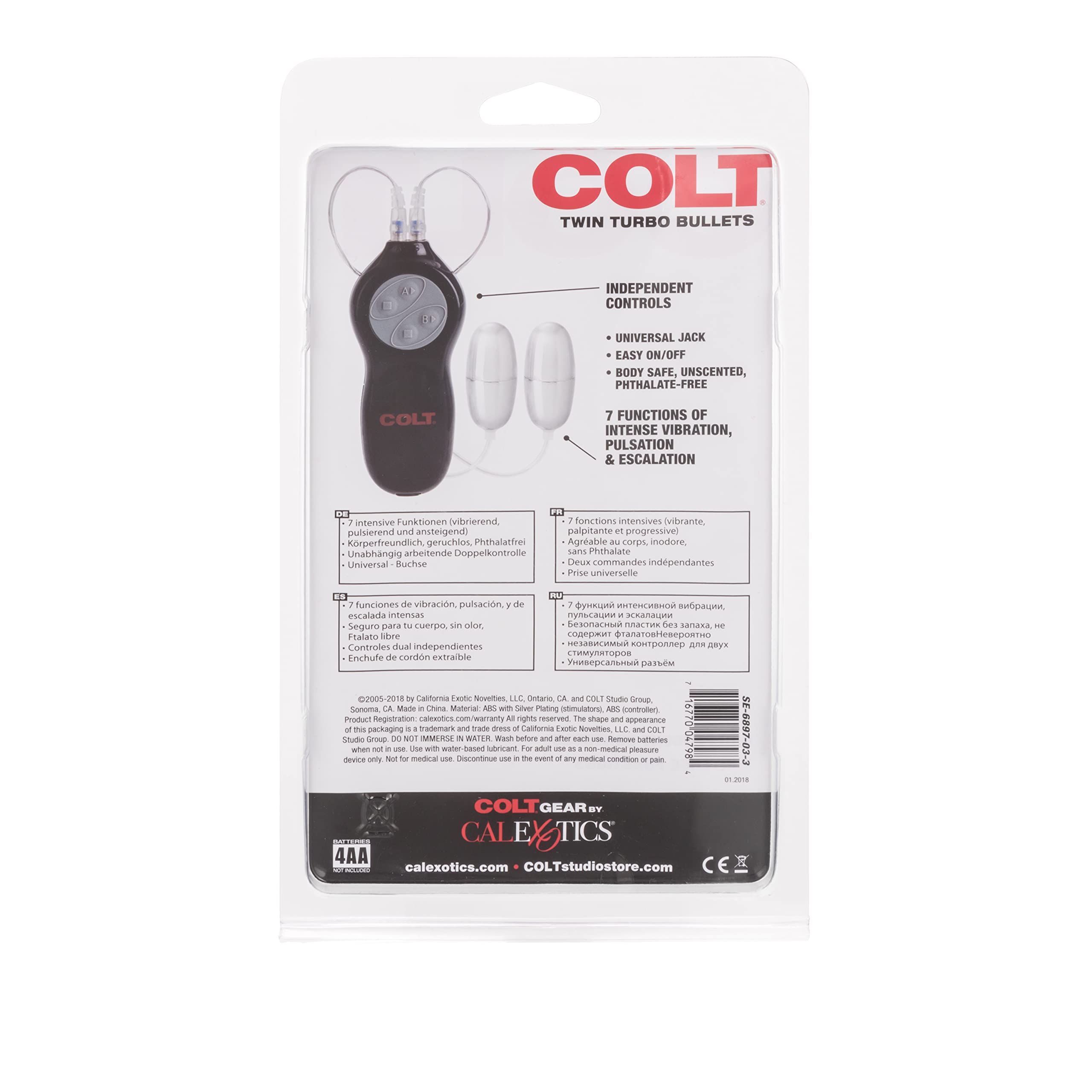 CalExotics Colt 7-Function Twin Turbo Bullet Vibrator - Sex Toys for Couples - Wired Adult Vibe Eggs Massager - Black