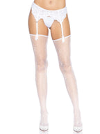 Daisy dot fishnet stockings with scalloped top.