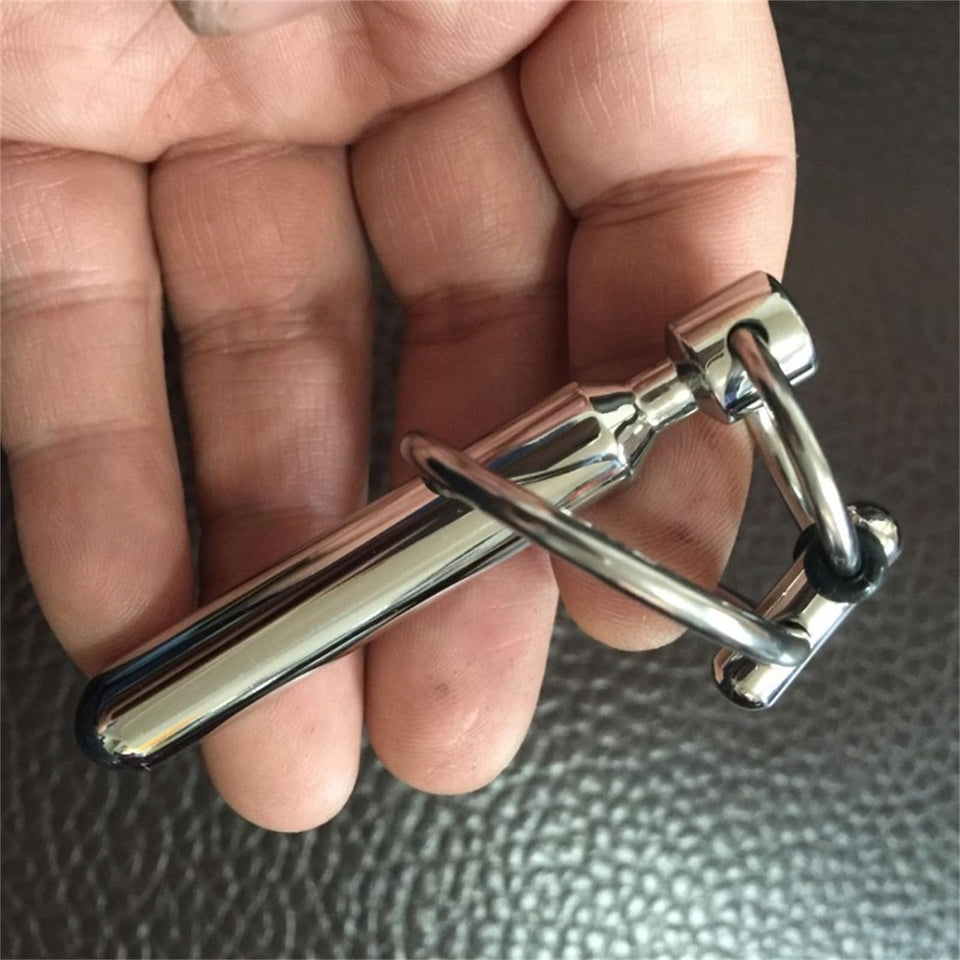 BDSM Metal Urethral Expander with Penile Ring Male Urethral Masturbation Metal Smooth Urethral Sound Urethral Plug Penile Plug S