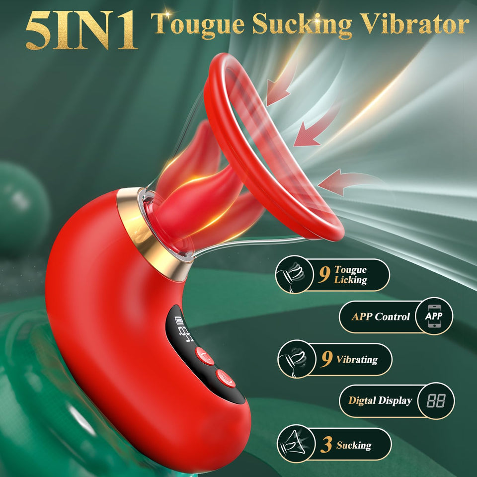 Gasevimo Vibrator Adult Sex Toys for Women - 5IN1 Sucking Vibrator Rose Sex Toy, 3 Sucking, 9 Tongue Licking & Vibrating Adult S