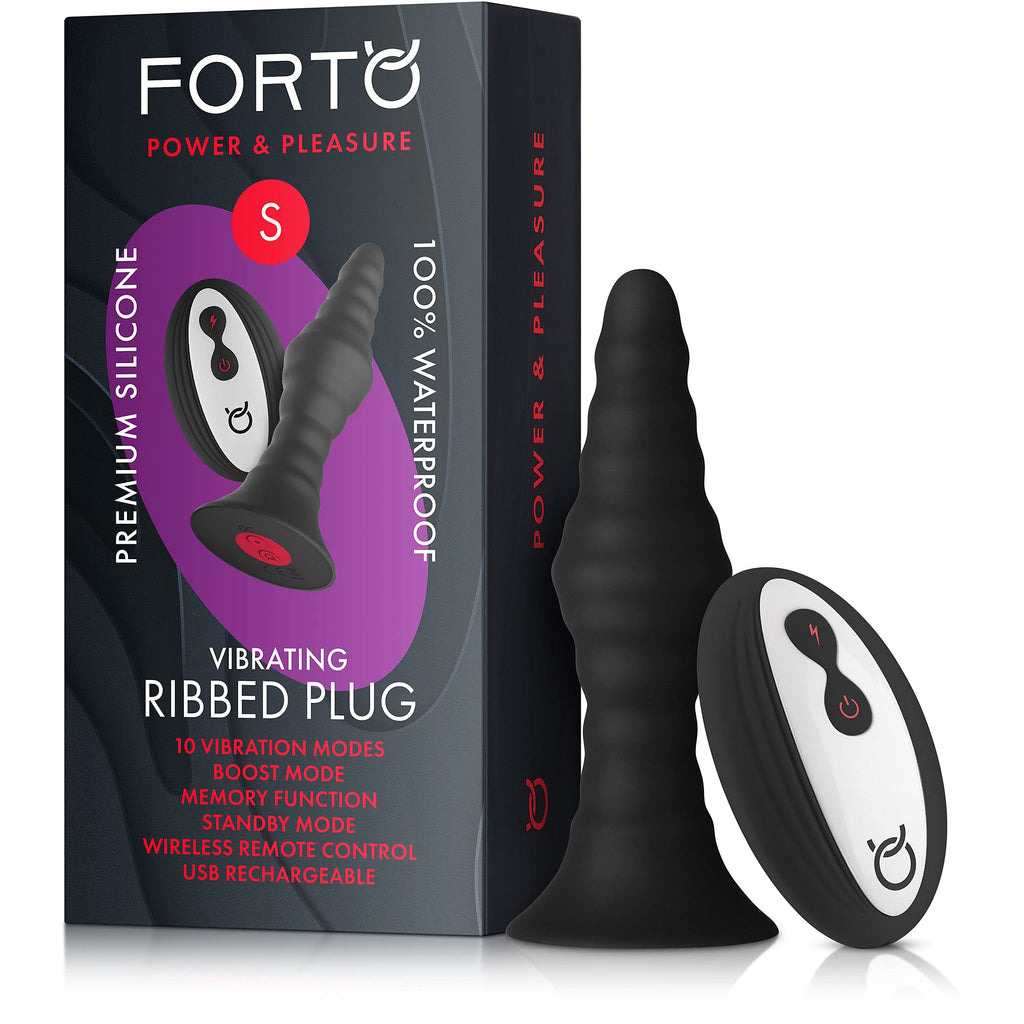 Forto Vibe Ribbed Plug W/Remote Sm Blk