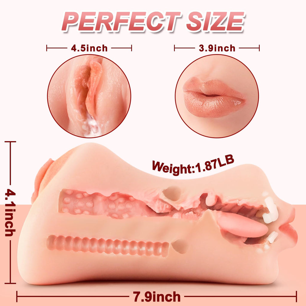 miilkit 3 in 1 Pocket Pussy Male Masturbator - Realistic Flesh Penis Stimulation, Tight Anus & Mouth Blowjob Stroker for Men