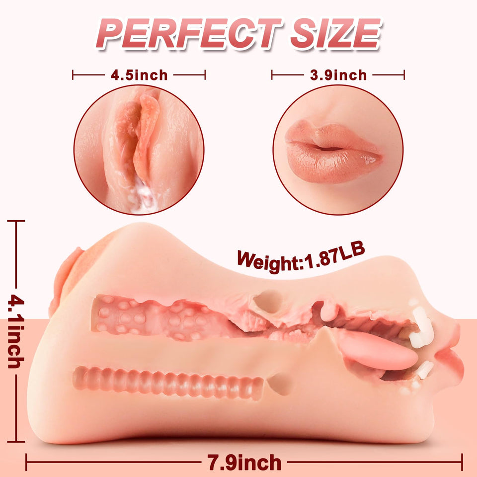 miilkit 3 in 1 Pocket Pussy Male Masturbator - Realistic Flesh Penis Stimulation, Tight Anus & Mouth Blowjob Stroker for Men