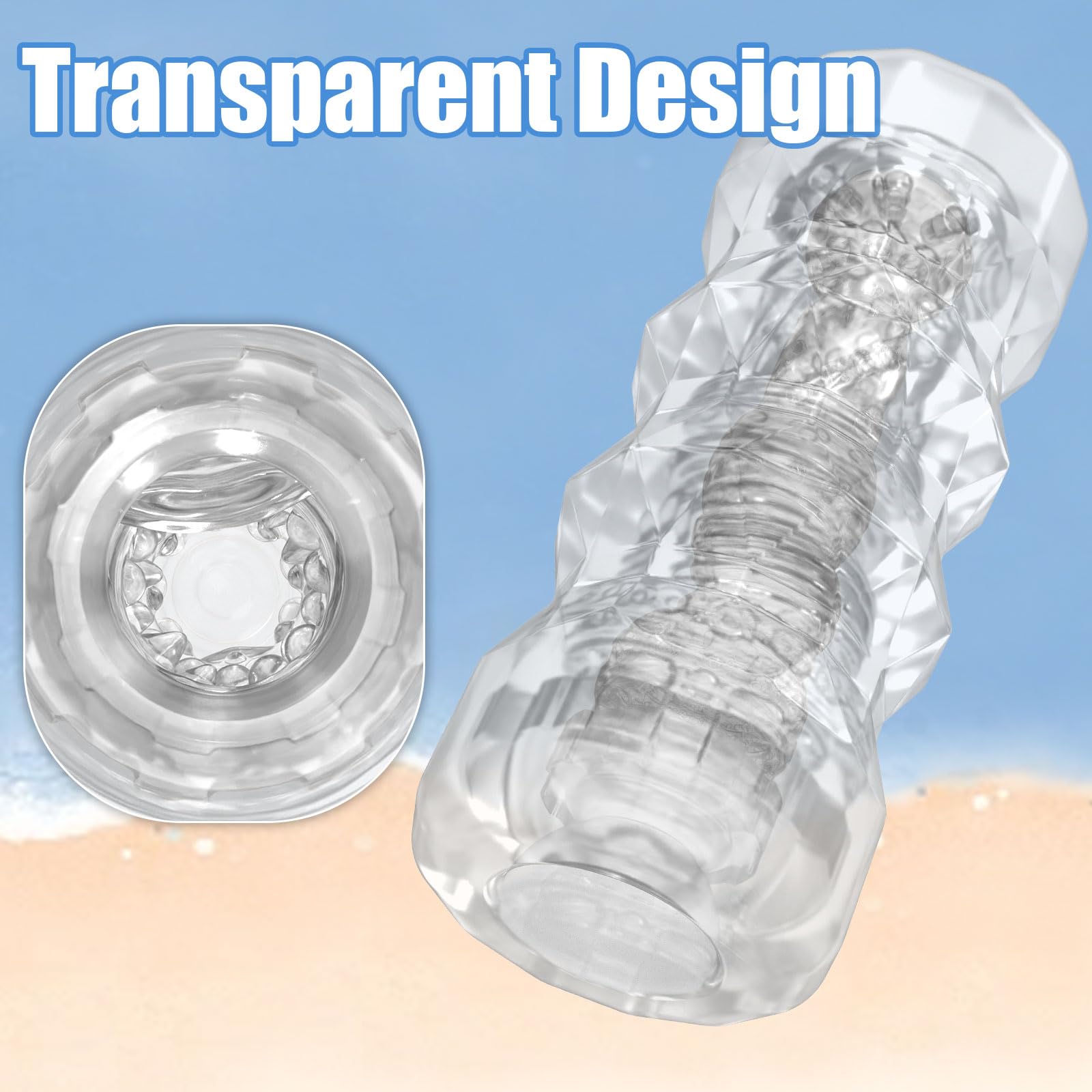 Pocket Pussy Male Masturbators, Portable Transparent Male Stroker Sex Toys with 3D Textured, Reusable Blowjob Toys with Storage