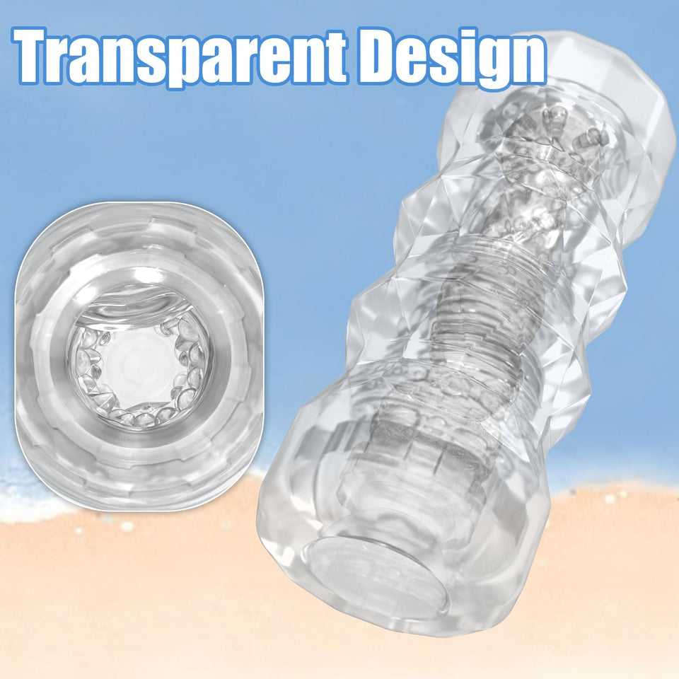 Pocket Pussy Male Masturbators, Portable Transparent Male Stroker Sex Toys with 3D Textured, Reusable Blowjob Toys with Storage