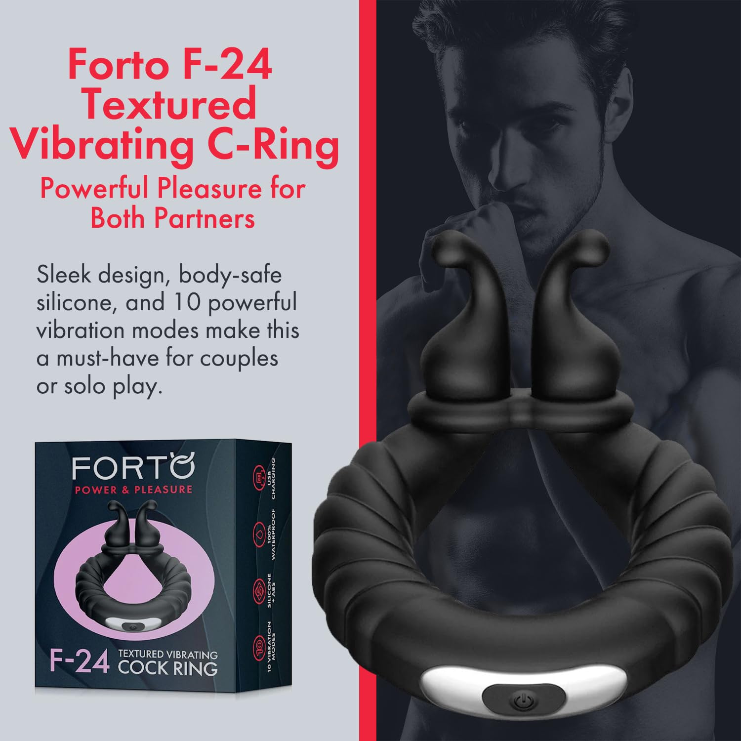 Forto F-24: Sili Textur Vib Cockring Bk