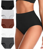 ASIMOON Tummy Control High Waisted Underwear for Women Cotton Plus Size Full Coverage Panties Ladies Briefs 2XL