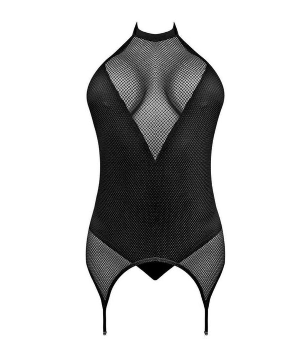 Sexy Time Fiona Halter Merry Widow Teddy wSplit Crotch Black LXL