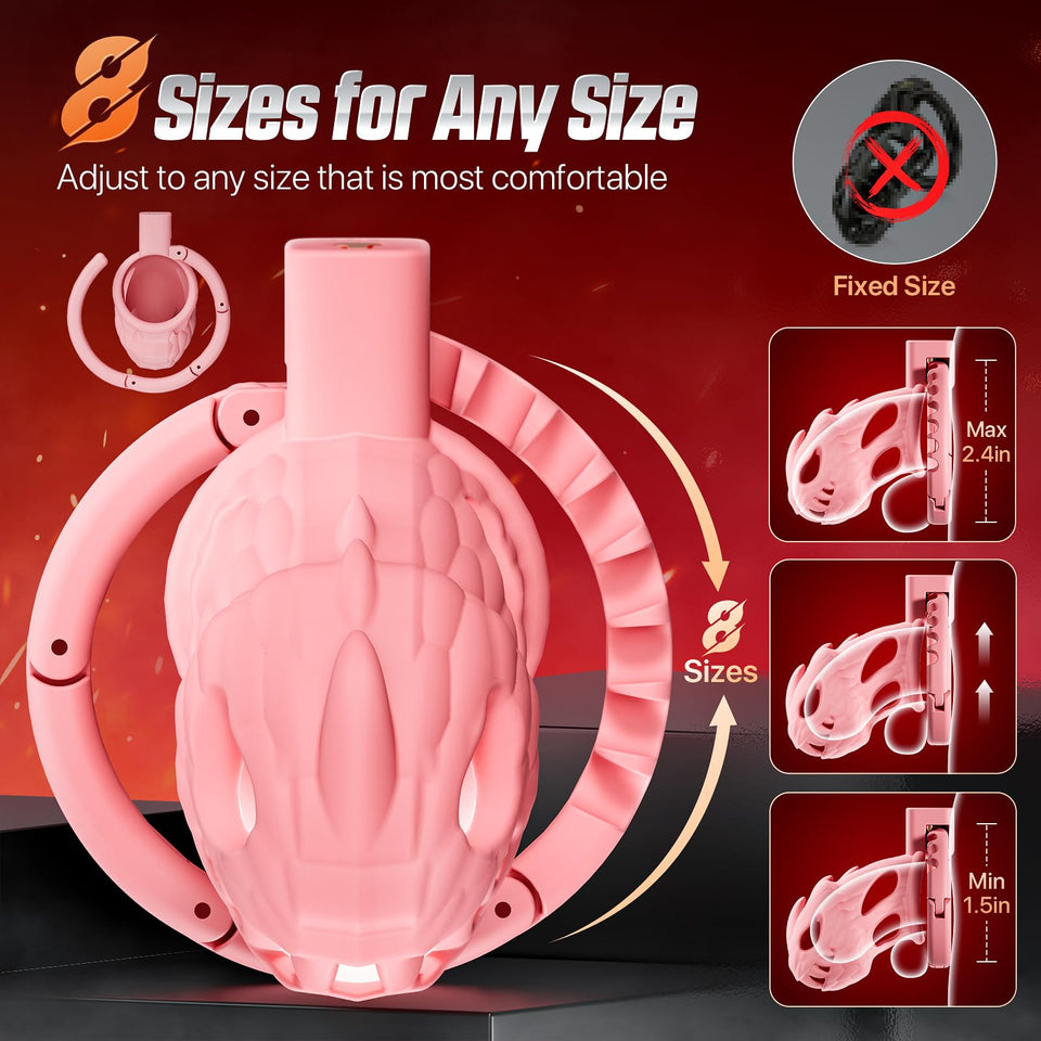 Dokehu Male Chastity Cage Pink, Large Lightweight Chastity Device with Adjustable 8 Sizes and Invisible Lock, Man Penis Exercise