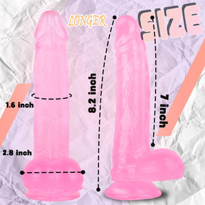 8.2 Inch Realistic G-spot Dildo, Pink Transparent Safety Material, Strap On Compatible Dildos, Lifelike Fake Penis with Strong S