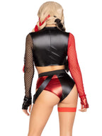2 Pc Crime Spree Sweetie, Includes Zip Up Crop Top With Gloved Net Sleeves And Bottoms With Attached Garter.