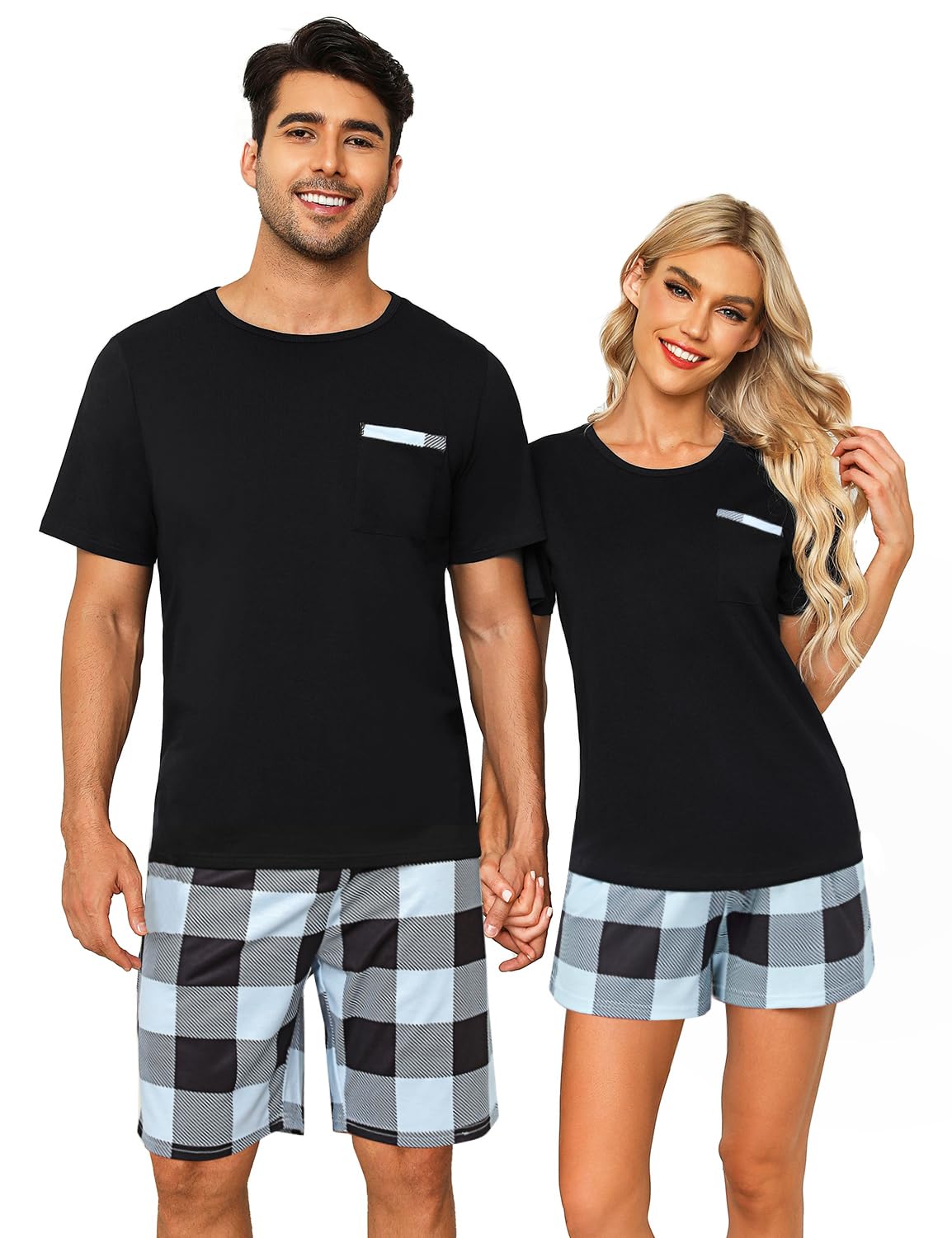 SPKPKEY Matching Pjs for Couples Cotton Pajamas for Women 2 Piece Sleepwear Short Sleeve Lounge Set