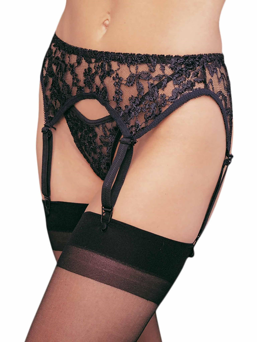 Plus Size 2 Pc Lace Garter Belt And Thong Panties