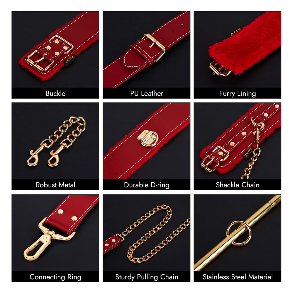 Anal Hook BDSM Sex Bondage - UTIMI Bed Restraint Kit with Adjustable Handcuffs Collar Ankle Cuffs Leather Furniture Restraint Se