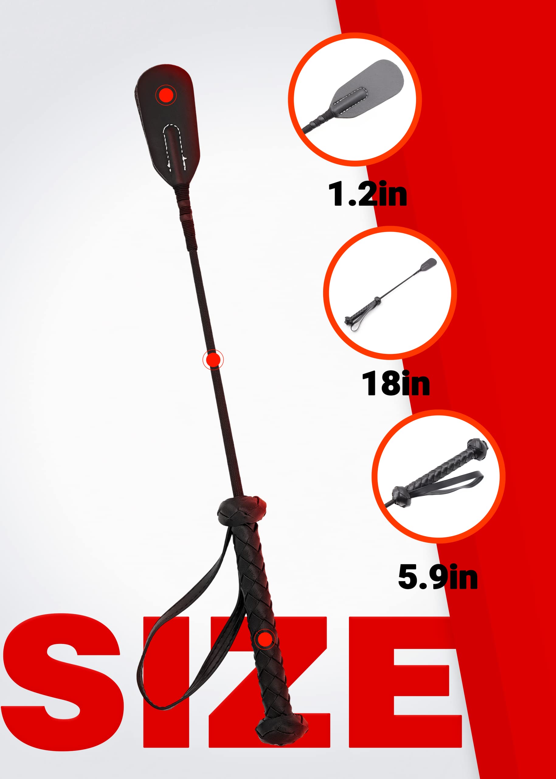DERINODEM Spanking Crop for Sex Play BDSM Adult Small Leather Paddle Spank Fetish Toys 18''