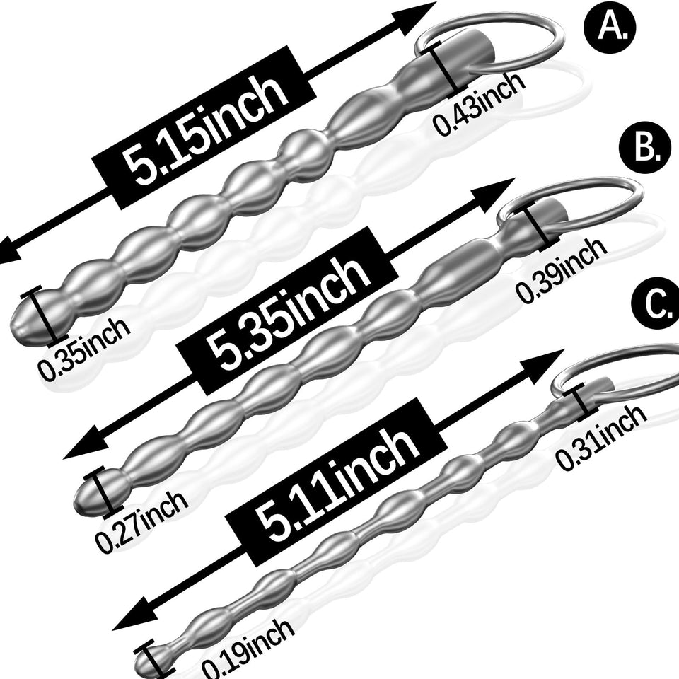 Urethral Sounds Set - 3 PCS Stainless Steel Bumpy Penis Plug Dilator with Safe Ring - Masturbation Rod Sex Toy for Men