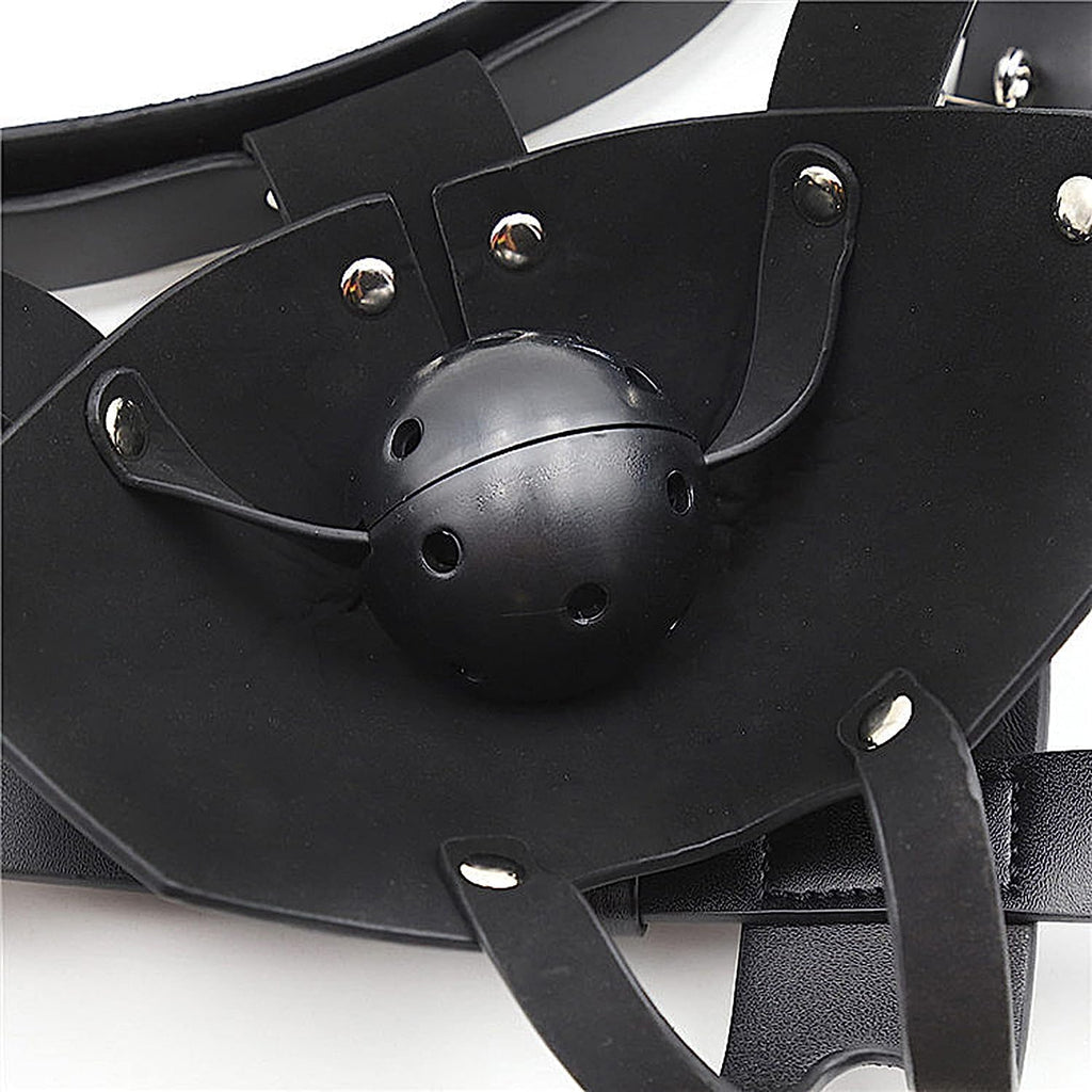 MFMYEE Bondage Mask With Gag Ball Hood,Adjustabale Y-Shape Restraint Head Harness Breathable Mouth Ball Leather Mouth Masks & Mu