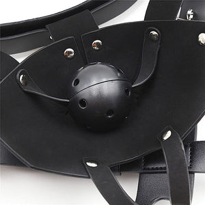 MFMYEE Bondage Mask With Gag Ball Hood,Adjustabale Y-Shape Restraint Head Harness Breathable Mouth Ball Leather Mouth Masks & Mu