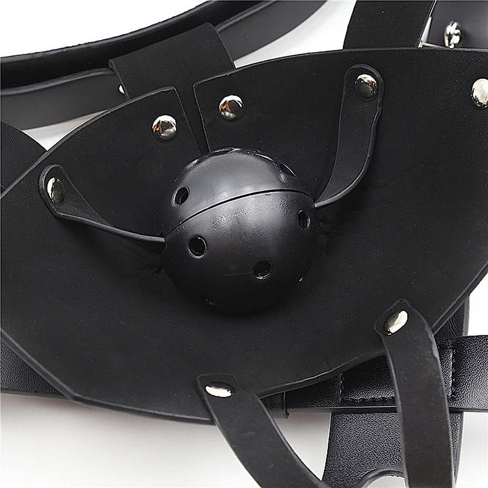 MFMYEE Bondage Mask With Gag Ball Hood,Adjustabale Y-Shape Restraint Head Harness Breathable Mouth Ball Leather Mouth Masks & Mu