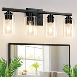 4-Light Bathroom Light Fixtures, 27'' Modern Vanity Lights Over Mirror With Clear Glass Shades, Matte Black Light Fixture, Class