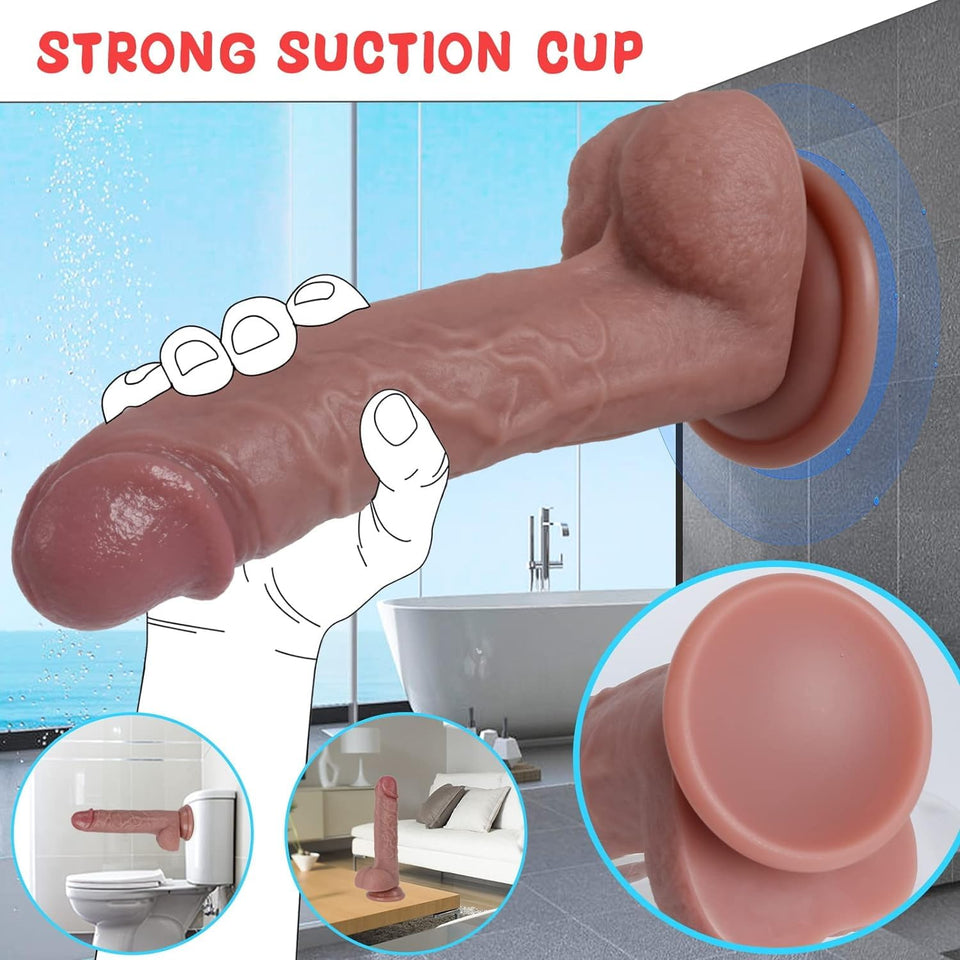 Sex Toys Dildo 7.8 Inch Realistic Silicone Dildo, Safety Material for Clitoral Vagina and Anal Stimulation with Strong Suction C