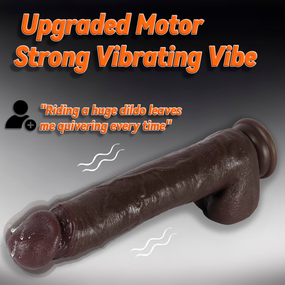 Big Black Thrusting Moving Dildo Vibrator - Heated Huge Thick BBC Dildo with Suction Cup, XL Large Liquid Silicone Girthy Dildos