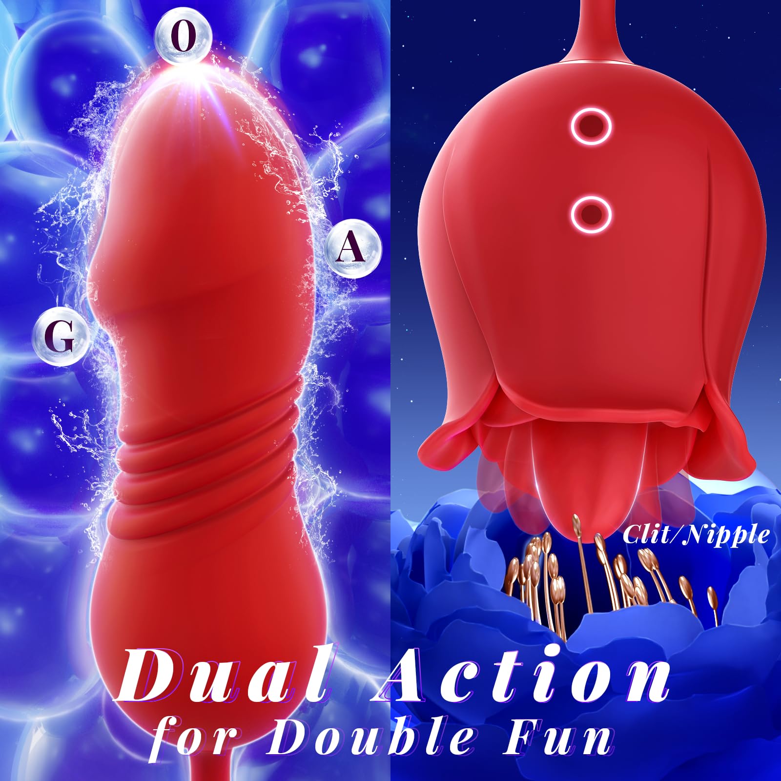 Dildo Vibrator Sex Toys for Women, Rose Adult Toys with G Spot Vibrators Nipple Clit Anal Rose Sex Toy - 9 Modes, Hands-Free Thr