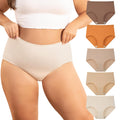 INNERSY Plus Size XL-5XL Big Curvy Woman Cotton Underwear High Waist Briefs 5-Pack(Cocoa Nude,4X-Large)