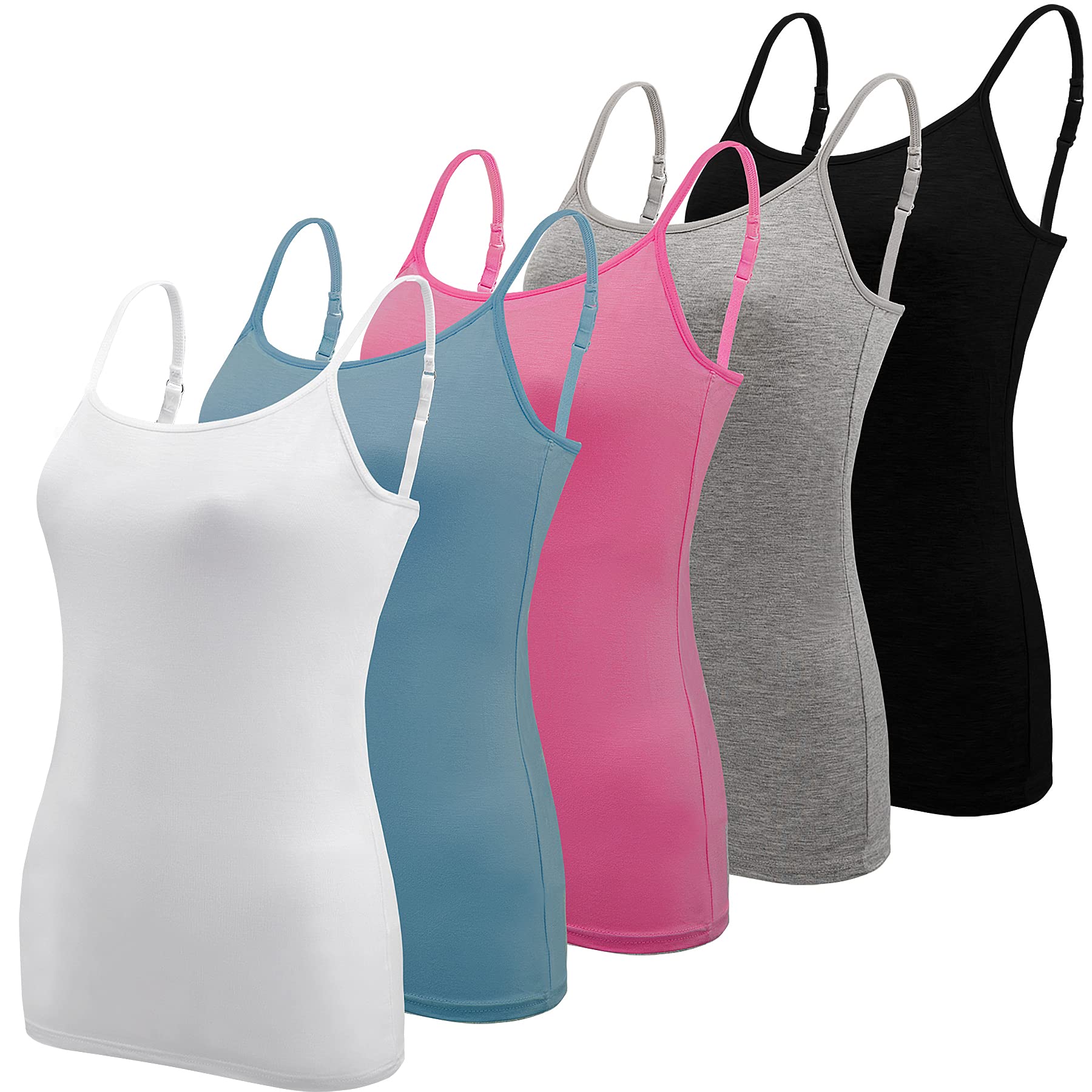 BQTQ 5 Pcs Basic Camisole Spaghetti Strap Camisole Tank Tops for Women and Girl (Black,White, Gray, Blue, Rose Red, Small)