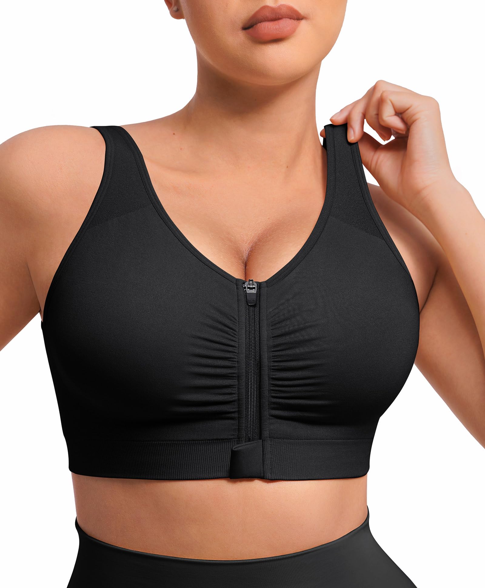 FeelinGirl Mastectomy Bras for Women Front Closure Post Surgery Compression Everyday Bra with Removable Pads Black XL