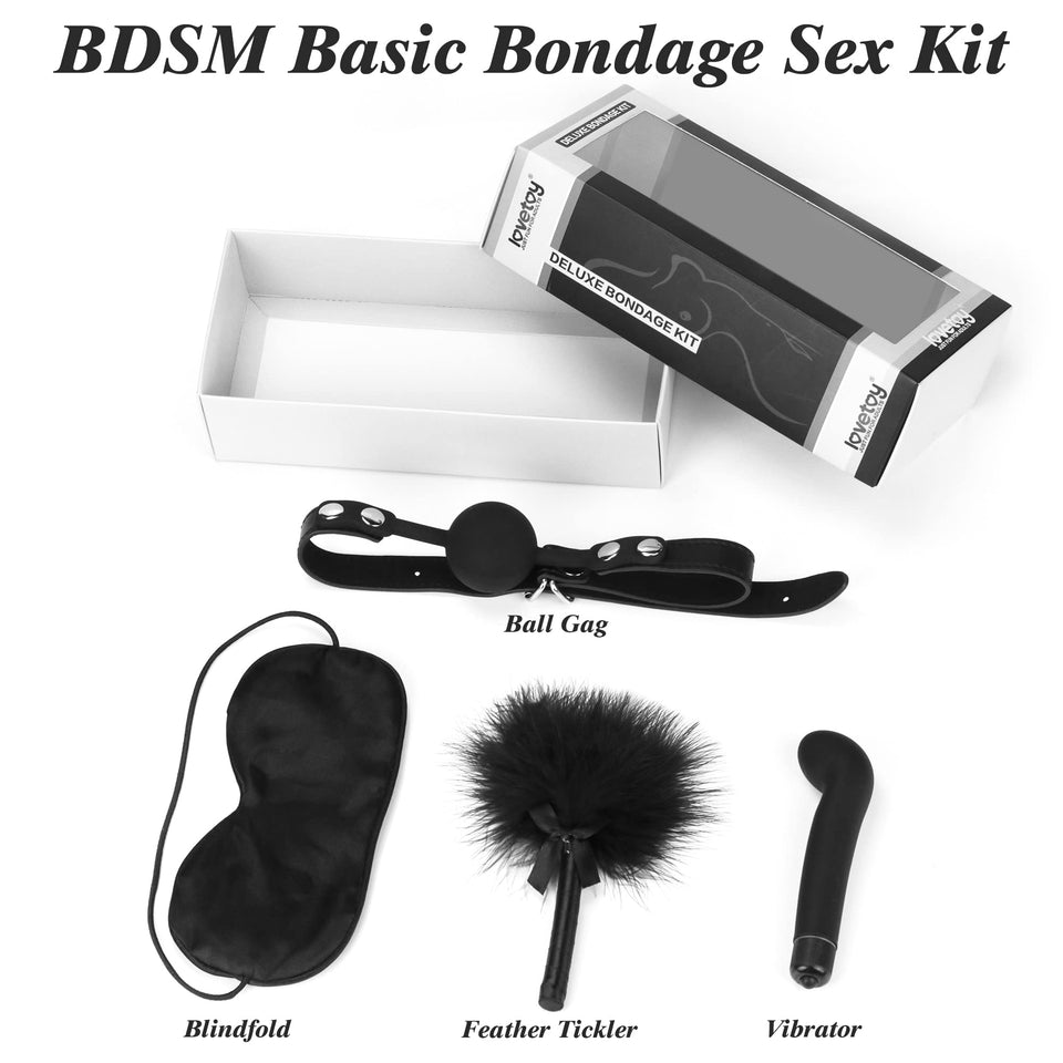 Sex Bondage BDSM Kit, Basic Restraints Set Toys for Adults Couples - Ball Gag for Mouth, Feather Tickler, Blindfolds for Sex Pla