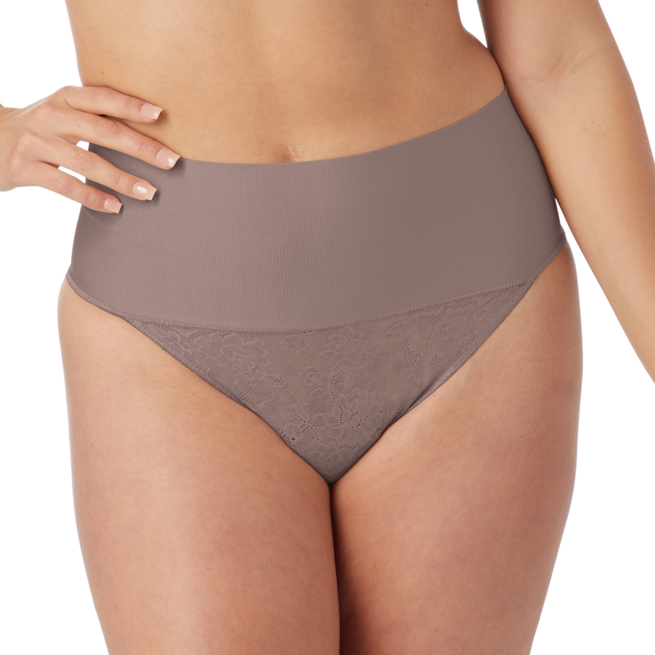 Maidenform Womens Tame Your Tummy Panties, Firm Control Shapewear Thong, Cool Comfort, Spicy Bronze Lace, XX Large