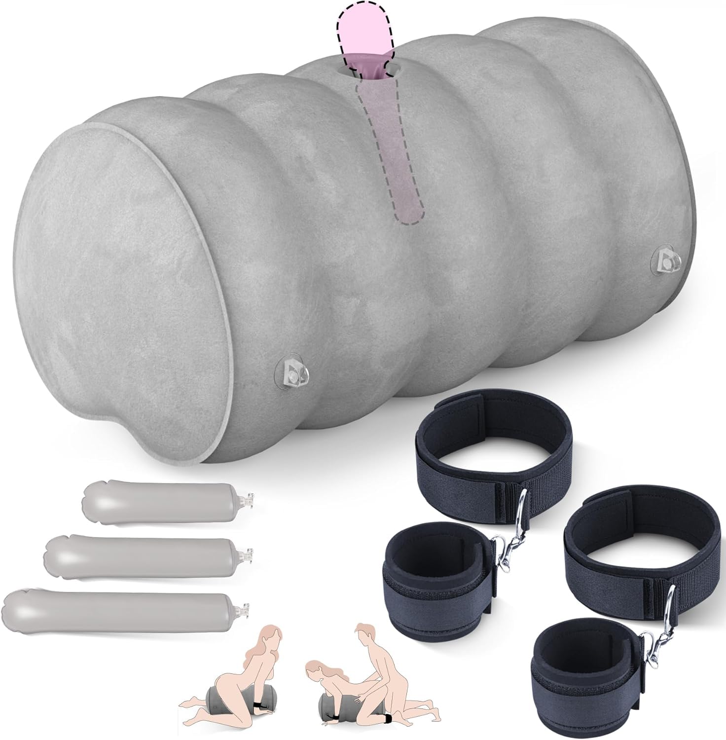 Sex Pillow Couples Sex Toys, BDSM Toys Mount Dildo Pillow Sex Toy with Bondage, Heart-Shaped Support Inflatable Sex Chair Wedge 