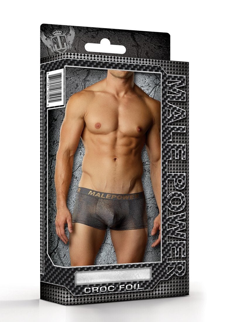 Male Power Croc Foil Mini Pouch Short Medium  Greygold