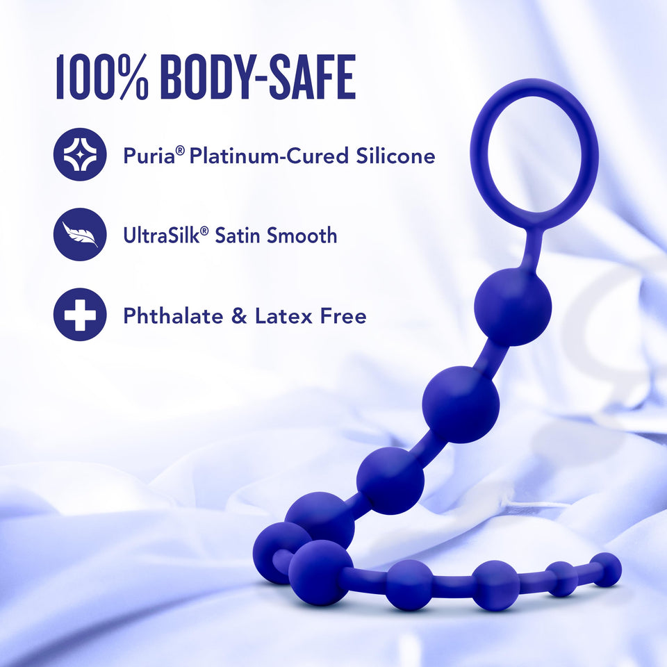 Blush Luxe Silicone 10 Beads - Silky Smooth Ultrasilk - Puria Platinum Silicone - Beginners Anal Beads -12.5 Long With Sturdy Pu