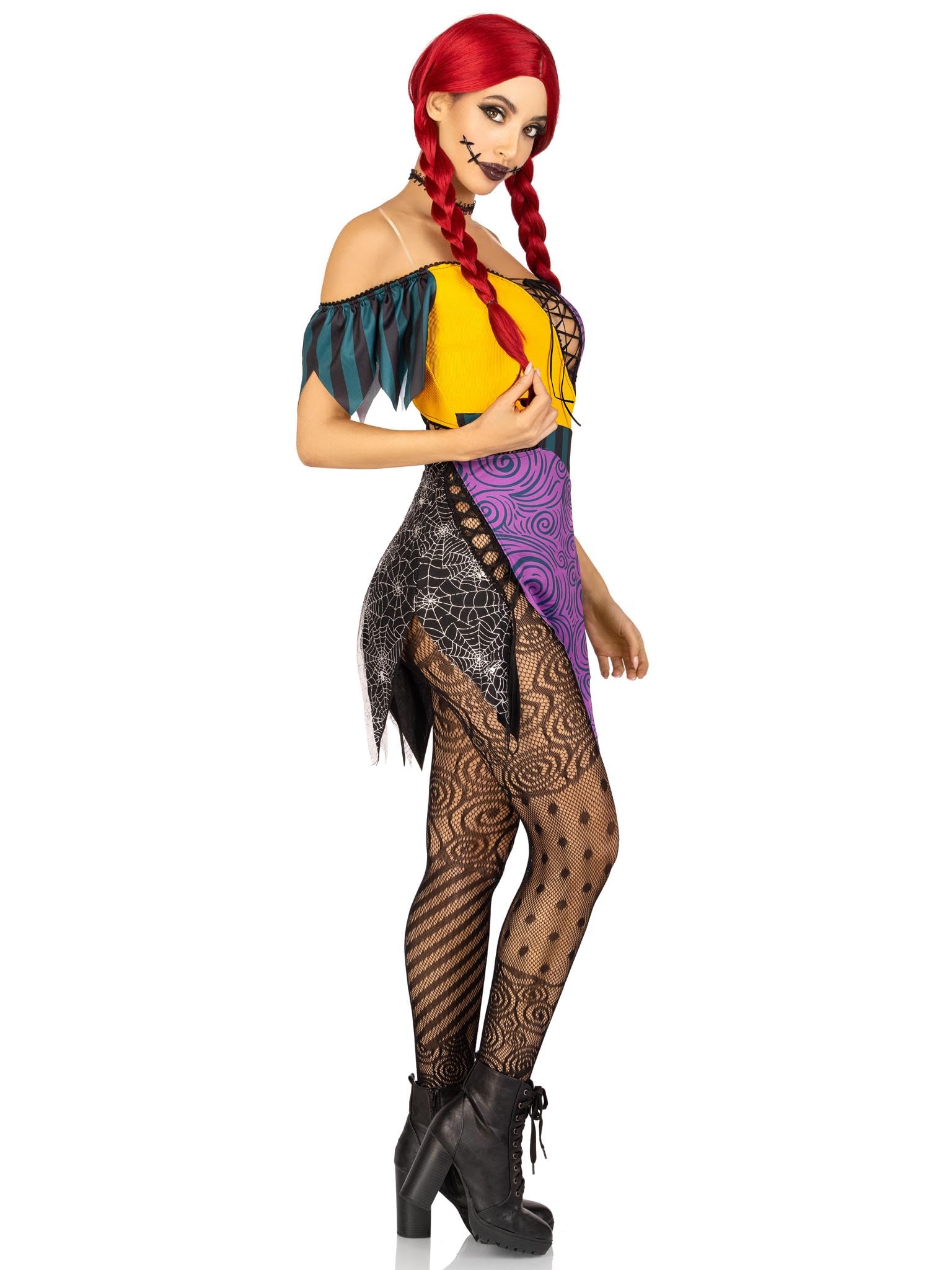 3 Pc Darling Rag Doll, Includes Patchwork Dress With Adjustable Lace Ups And Tattered Skirt, Detachable Clear Straps, And Skull