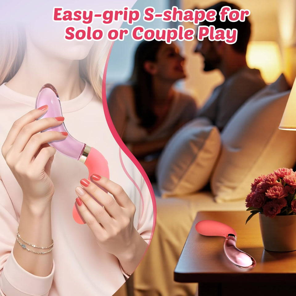 Vibrator Wand Sex Toy - Double Sided Dildo with Lighting Glass & Silicone Dildo 2 in 1 Adult Sex Toys, G spot Vibrator & Clitora