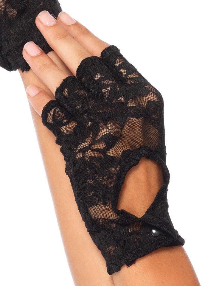 Lace Keyhole Fingerless Gloves O/S Black