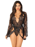 3 Pc Floral Lace Teddy With Ad
