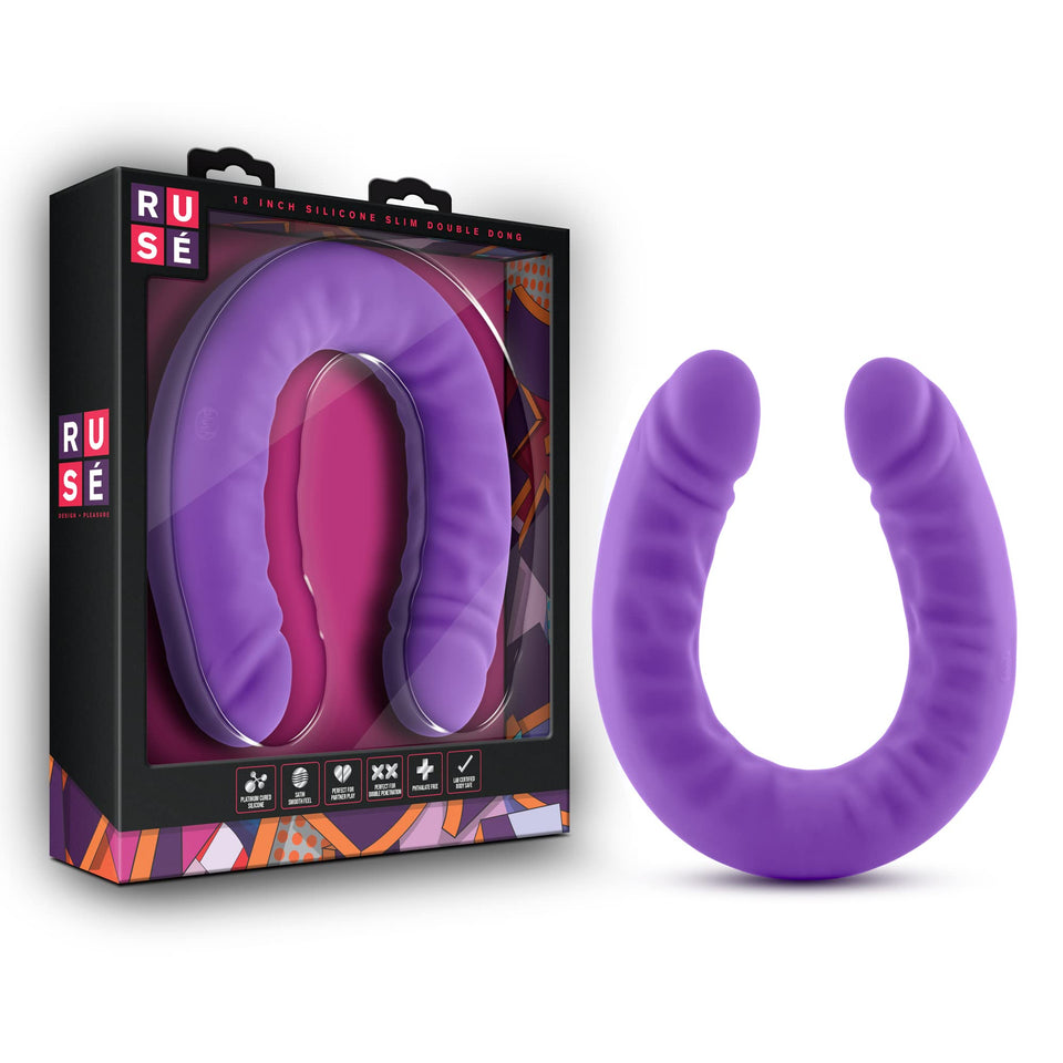 Ruse 18 Silicone Slim Double Dong Purple ''