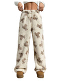 Verdusa Womens Fuzzy Plush Warm Pajama Pants Fleece Lounge Sleepwear Teddy Pj Bottoms Cozy Loungewear Beige Medium