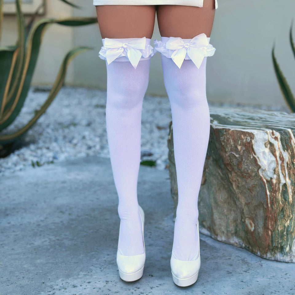 Nylon Otk W/Ruffle Bow O/S Whi